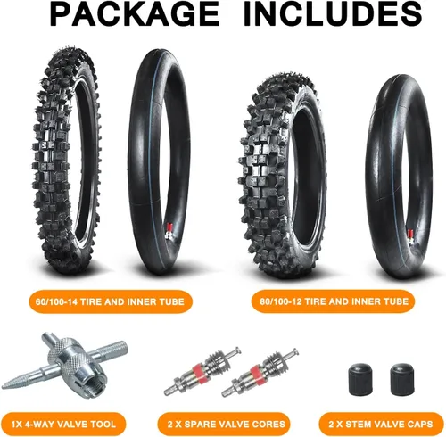 Miniatura 7 de HOLATO Neumático Trasero 80/100-12 3.00-12 Neumático Delantero 60/100-14 2.50-14 y Cámara de Aire para 110cc 125cc CRF70 CRF110 KLX110 TTR90 PW80