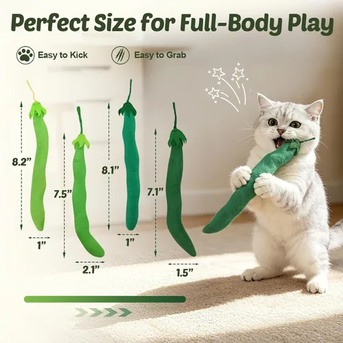 Miniatura 3 de CiyvoLyeen Juguete de hierba gatera, juguetes para gatos de frijoles verdes, suministros interactivos, pateador, verduras, vegano, salud dental