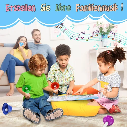 Miniatura 7 de Juego de campanas de mano, 8 notas musicales con 17 canciones, juguete musical, instrumento de percusión para niños pequeños, niños, para el día