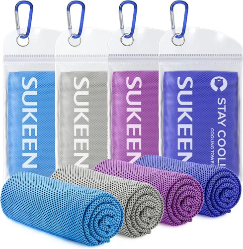 Sukeen Paquete de 4 toallas refrescantes (40 x 12 pulgadas), toalla de hielo, toalla suave y transpirable, toalla de microfibra para yoga, deporte,