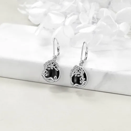 Miniatura 249 de Aretes colgantes con forma de lágrima de filigrana de piedra lunar de plata de ley 925 con cierre de palanca para mujer, regalos de joyería