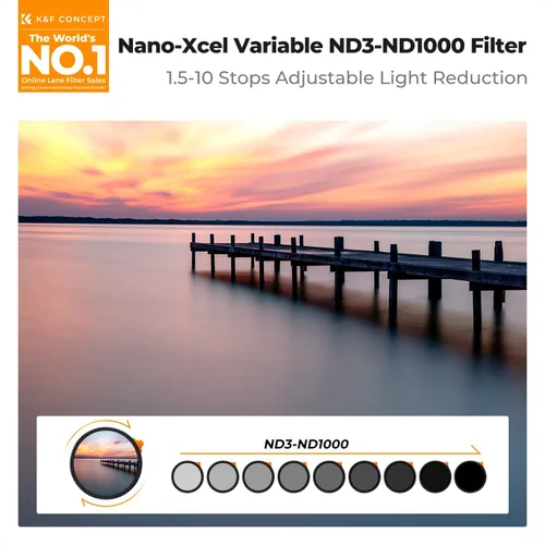 Miniatura 2 de K&F CONCEPT 49 mm Filtro de Lente Variable ND ND3-ND1000 (1.5-10 Paradas) Putter Ajustable Filtro de Densidad Neutral HD con 28 Recubrimientos