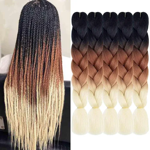Miniatura 18 de Extensiones de cabello trenzado color gris degradado, 5 unidades, trenzas sintéticas de 24 pulgadas, 2 tonos, cabello gris para trenzas de caja, #28