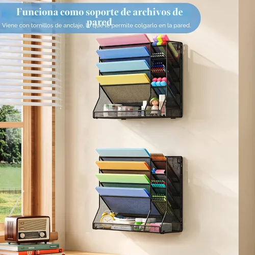 Miniatura 4 de Jakyitvi Organizador de archivos montado en la pared, organizador de escritorio de metal ajustable y duradero de 4 niveles, soporte para archivos