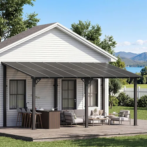 Miniatura 16 de Aoxun Pérgola de 8 x 5 pies para patio, cenador con techo inclinado, pérgola para parrilla grande montada en la pared, toldos resistentes