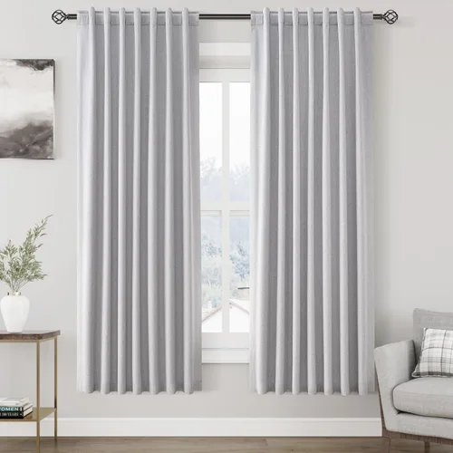 Miniatura 98 de Cortinas de lino 100% opacas para dormitorio, 102 pulgadas de largo, con pestaña trasera, bolsillo para barra, paneles acústicos con aislamiento