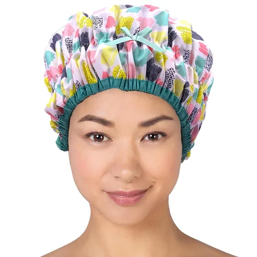 Miniatura 9 de Gorro de baño y ducha reutilizable forrado, gorro de ducha impermeable de gran tamaño, diseñado para todas las longitudes de cabello con forro