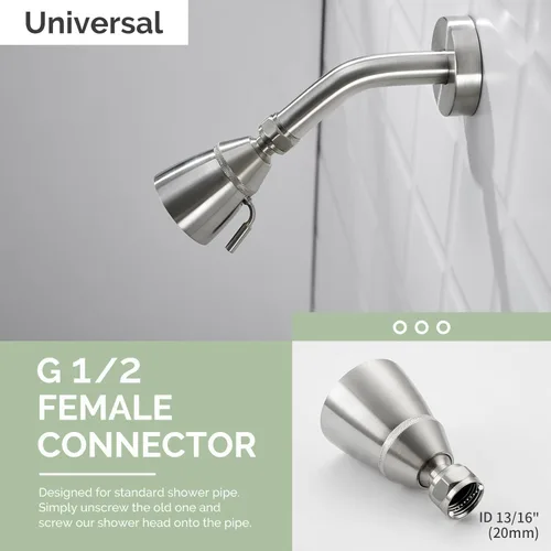 Miniatura 7 de Cabezal de Ducha de Ángulo Simple, Cabezal de Ducha de Latón de Alto Flujo, Ajustable en Ángulo y Flujo de Agua, G 1/2, Níquel Cepillado