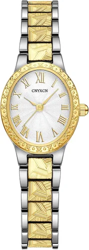 Relojes de oro vintage para mujer con caja ovalada, esfera de números romanos, correa de pulsera de tono dorado, resistente al agua, incluye