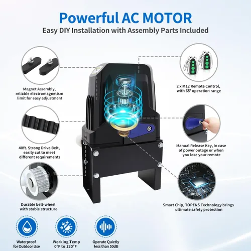 Miniatura 5 de TOPENS BK800 - Abridor automático de puerta corredera con correa fuerte, accionamiento silencioso, motor de puerta eléctrica para puerta deslizante