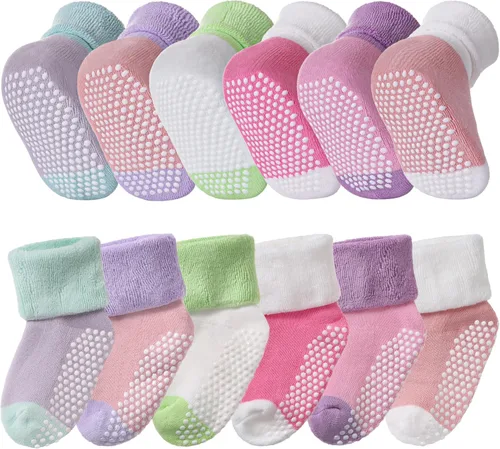 Miniatura 9 de SDBING Calcetines Antideslizantes para Bebés Niños y Niñas Infantes y Niños Pequeños Calcetines de Tobillo y Tripulación de Algodón Grueso y Cálido