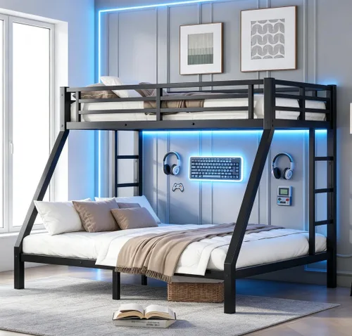 Bellemave Bunk Bed Twin XL Over Queen, Heavy Duty Metal Queen Bunk BedFrame for Adults, Black