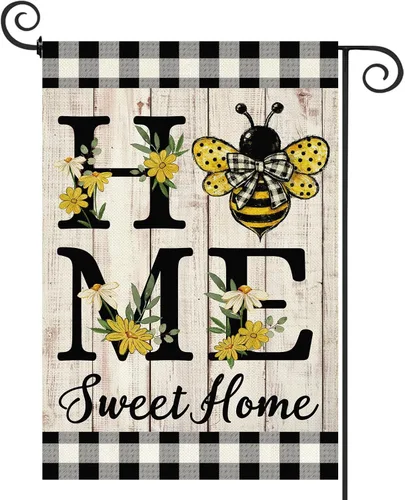 Miniatura 25 de ORTIGIA Home Sweet Home - Bandera de jardín de magnolia de doble cara de 12.5 x 18 pulgadas, para primavera y verano, a cuadros, pequeña bandera