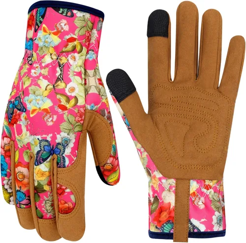 Guantes de jardinería de cuero para mujer, guantes de jardín a prueba de espinas, guantes de trabajo para pantalla táctil, regalos ColorH