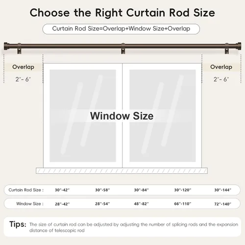 Miniatura 8 de Barras de cortina de bronce para ventanas de 30 a 42 pulgadas (2.5-3.5 pies), barras de cortina resistentes de 1 pulgada de diámetro, barra