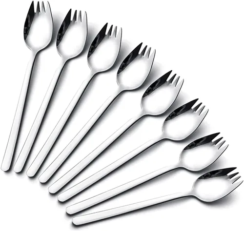 Miniatura 4 de IQCWOOD 304 Stainless Steel Sporks, 4-Pack 7.2-Inch Heavy Duty Metal Spork, Gold Fork Spoon Set for Pasta, Soup, Rice, Salad, Ice Cream, Dessert &