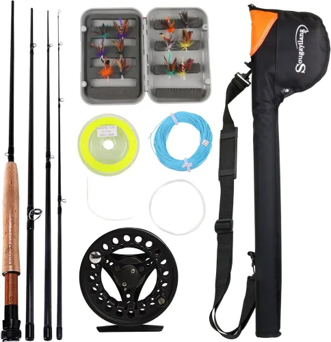 Kit de caña y carrete Sougayilang para pesca con mosca en agua dulce y en agua salada