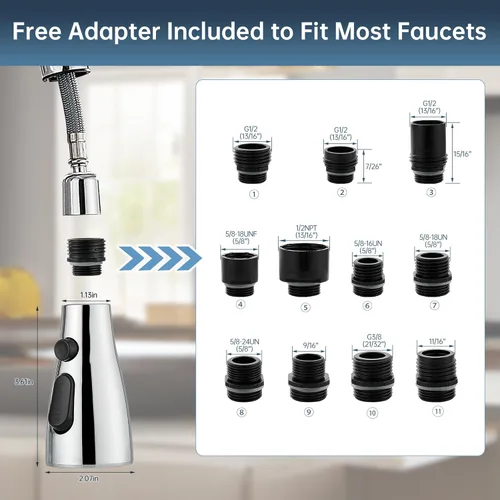 Miniatura 5 de Reemplazo de Cabezal de Grifo de Cocina, Cabezal Rociador Extraíble de 3 Modos con 11 Adaptadores, Boquilla Rociadora para Fregadero de Cocina Cromo