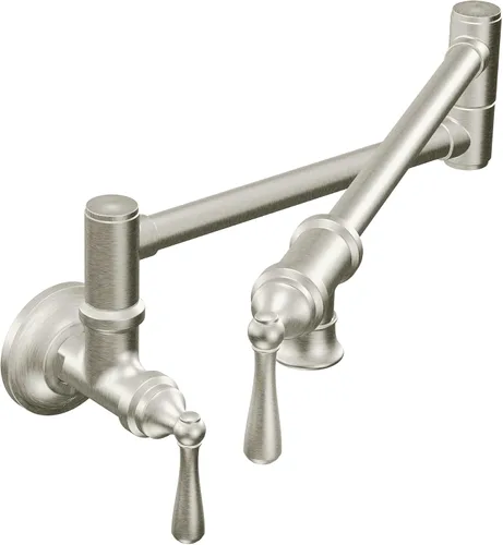 Miniatura 18 de Moen Grifo de cocina de doble junta montada en pared con brazo oscilante plegable de oro cepillado, S664BG