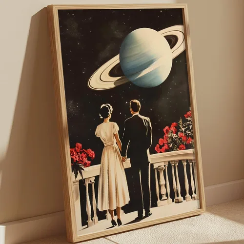Pósteres retro de los años 70 con diseño surrealista y futurista, pintura del espacio exterior, planeta, decoración de pared, impresión vintage de