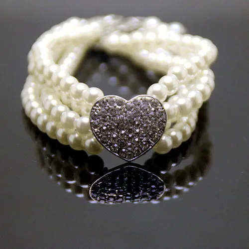 Miniatura 4 de Collar para mascotas con cuatro filas de perlas y lunares, collar de diamantes ajustable en forma de corazón para gatos y perros, joyería decorativa