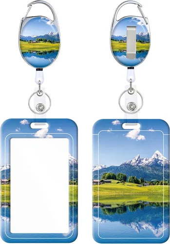Miniatura 9 de Portainsignia Retráctil, Carrete de Insignia con Clip para Cinturón de Patrón Estampado Lindo con Llavero, Protector de Tarjeta de Identificación