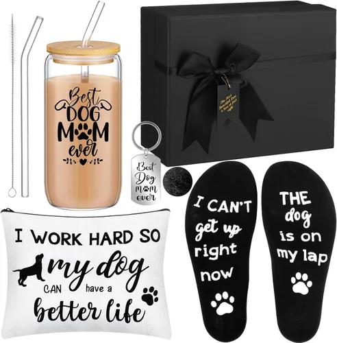 Mifoci 5 piezas de regalo para el día de la madre, regalo para el día de la madre, vaso de café de 16 onzas con tapas para pajitas, calcetines para