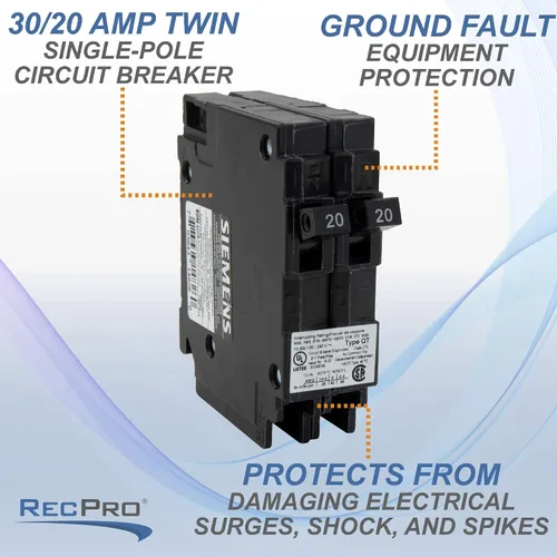 Miniatura 4 de RecPro Interruptor de circuito para RV Q3020 30/20 amperios doble unipolar 120V termo-magnético Desencadenamiento estándar Tipo de enchufe