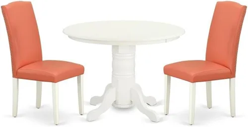 Miniatura 17 de East West Furniture SHEN3-BLK-69 - Juego de mesa de cocina de 3 piezas contiene una mesa de comedor redonda con pedestal y 2 sillas de comedor