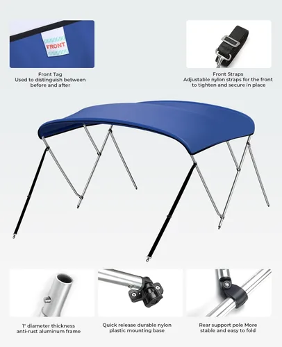 Miniatura 3 de KEMIMOTO Bimini Top para barco, Cubiertas Bimini Tops de Lona de Grado Marino 600D Toldo para Barco con 6 pies de Longitud 54 pulgadas - 96 pulgadas