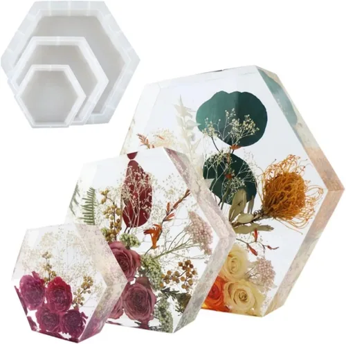 Miniatura 5 de Moldes hexagonales de resina epoxi de 7 pulgadas de profundidad para preservación de flores, arte de resina, fundición, boda, San Valentín