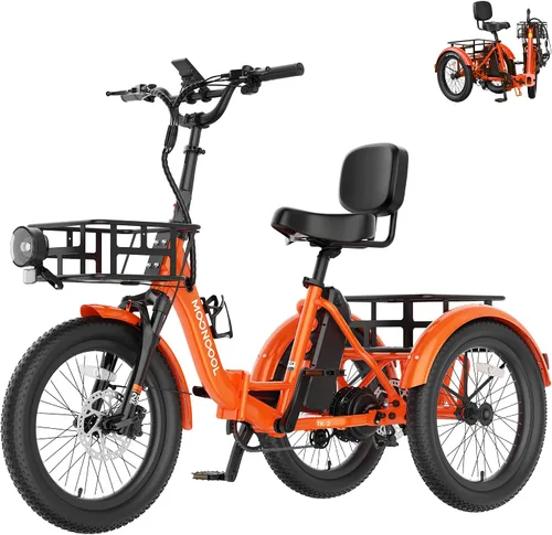 Miniatura 15 de MOONCOOL Triciclo eléctrico plegable para adultos, E-Trike de aluminio de 20 pulgadas con función de marcha atrás y opciones de largo alcance, Plata