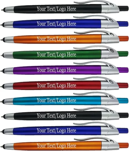 Miniatura 11 de Paquete de 300 bolígrafos personalizados con logotipo o texto, para marketing, fiestas y eventos, lápiz capacitivo 2 en 1 y bolígrafo compatible