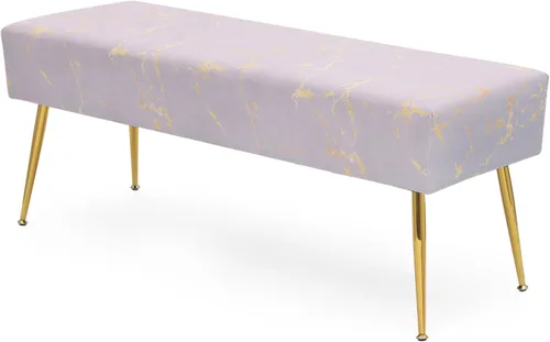 Miniatura 12 de Magshion Banco otomano de terciopelo de 45 pulgadas de longitud con patas de metal, banco de cama auxiliar con patas de metal dorado, banco tapizado