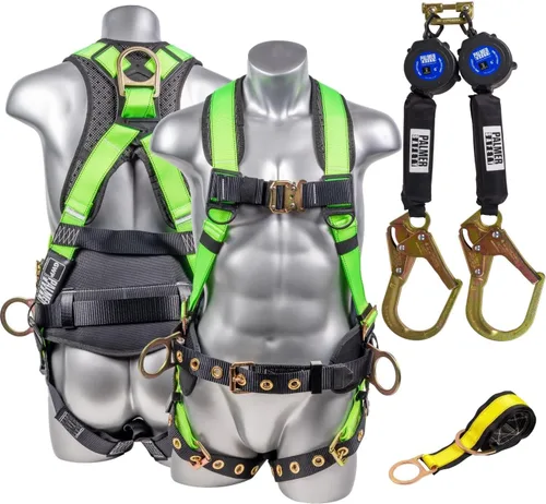 Miniatura 10 de Palmer Safety Twin 6' KIT I Arnés de martillo de 5 puntos, línea de vida autorretráctil doble, correa de brazo cruzado de 4' I Kit de arresto de Azul