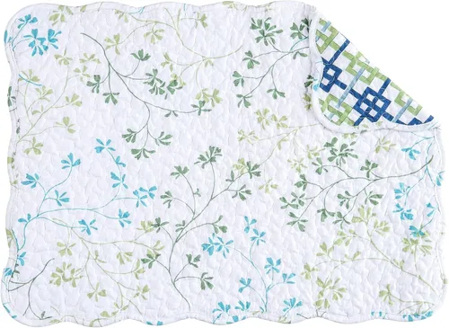 Miniatura 2 de C&F Home Olivia - Juego de 6 manteles individuales rectangulares de algodón acolchado reversible con diseño vintage de flores azules y blancas