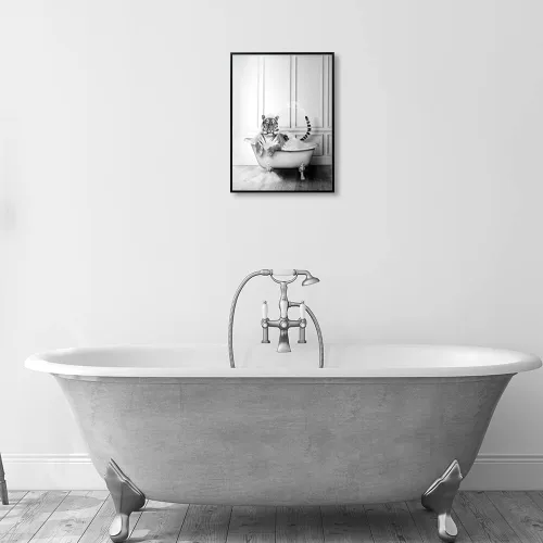 Miniatura 4 de XMJJQQ Arte enmarcado divertido lienzo de tigre para baño, bonito póster de baño en blanco y negro, estampado de tigre animal en el baño, decoración