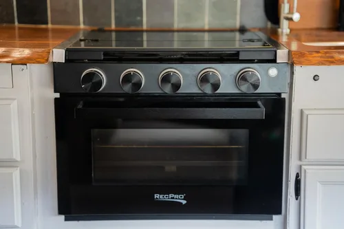 Miniatura 4 de Estufa RecPro RV Negra Rango de gas de 17" de alto Tres quemadores de 6500 y 8000 BTU Horno de 7100 BTU con capacidad de 1.24 pies cúbicos