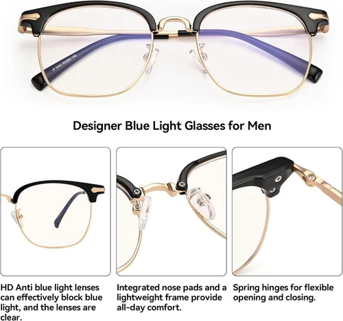 Miniatura 3 de Dollger Gafas de bloqueo de luz azul para hombre, retro, sin marco, antifatiga, antifatiga, con filtro de rayos azules