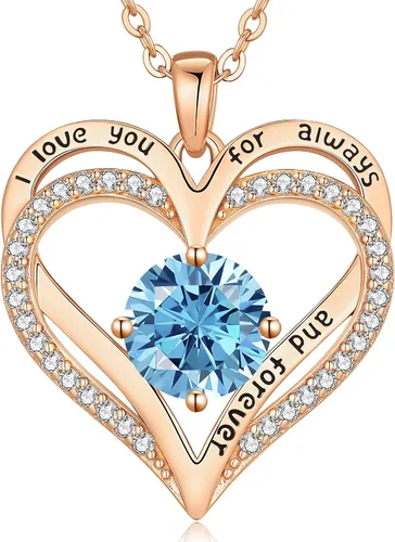 Miniatura 82 de LOUISA SECRET Love Heart Birthstone Necklaces for Women, Birthday Gift for Women, Anniversary Jewelry for Wife Her, 925 Sterling Silver Pendant