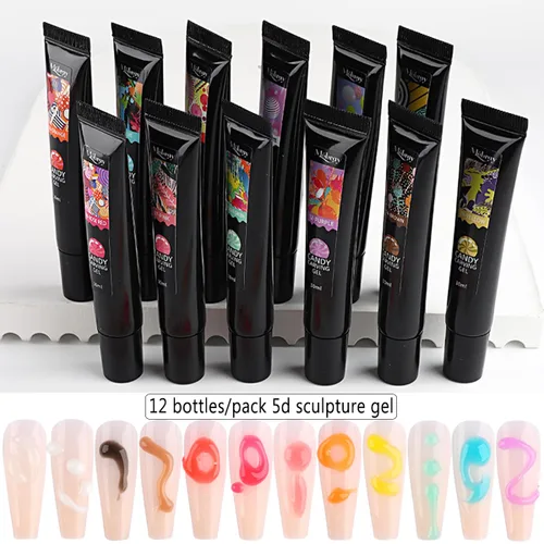 Miniatura 2 de Fcozpjk Gel de Escultura 3D para Arte de Uñas, 12 Colores de Geles Suaves de Modelado para Uñas, Esmalte Delineador en Relieve, Esmalte de Gel Verde