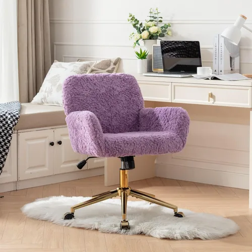 Miniatura 18 de HomVent Silla de escritorio esponjosa de piel sintética rosa, silla giratoria ajustable para computadora con ruedas, altura ajustable, bonita silla