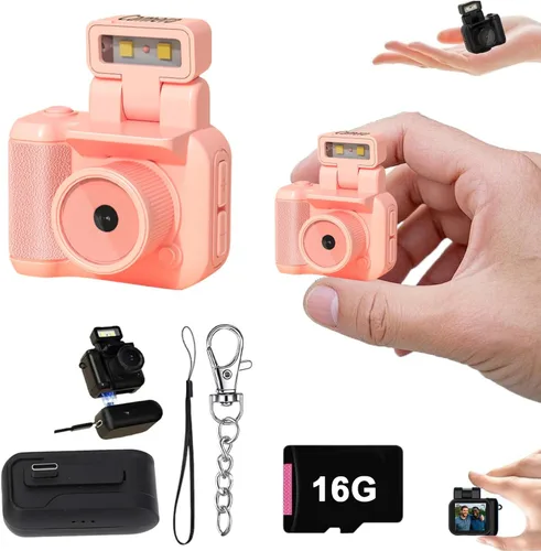 Miniatura 19 de cámara retro instantánea, mini cámara nostálgica vintage, 1080p HD con luz LED (Rosa, sin tarjeta de memoria)