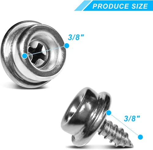 Miniatura 2 de YeeBeny 50 tornillos de acero inoxidable de grado marino para barcos de lona de 3/8 pulgadas de diámetro, broches para cubierta de barco, pernos