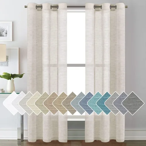 Miniatura 61 de H.VERSAILTEX Cortinas de 96 pulgadas de largo, cortinas de lino/cortinas transparentes de mezcla de lino natural/paneles/cortinas para sala