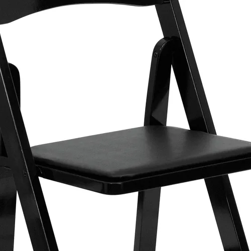 Miniatura 9 de EMMA + OLIVER Paquete de 2 sillas plegables de madera negra con asiento acolchado de vinilo Negro