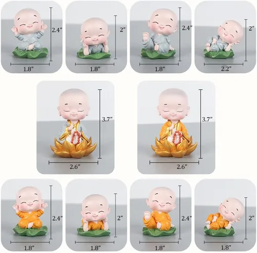 Miniatura 6 de Bonita estatua china de monje pequeño, escultura de resina de monje de hoja de loto para decoración del hogar, oficina, automóvil (gris)