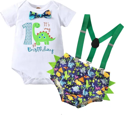 Miniatura 7 de Ropa divertida para el primer cumpleaños para bebé, ropa para bebé, con corbatín, mameluco, pantalones, conjunto de tirantes, trajes de pastel