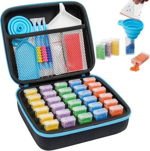 Miniatura 10 de MoeeBtee Contenedores de almacenamiento de pintura de diamantes, 30 ranuras, accesorios de pintura de diamantes con herramientas para organizador