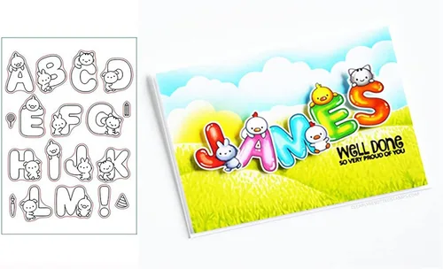 Miniatura 4 de Juego de sellos y troqueles transparentes de letras de animales para hacer tarjetas, plantillas cortadas para álbumes de recortes, álbum de fotos